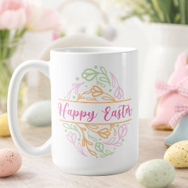 Caneca De Café Pastel Pink Floral Easter Egg Happy Easter 15oz