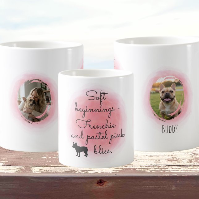 Caneca De Café Pastel Pink French Bulldog Custom Photo & Name (Criador carregado)