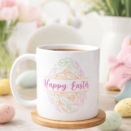 Caneca De Café Pastel Pink Green Floral Easter Egg Happy Easter