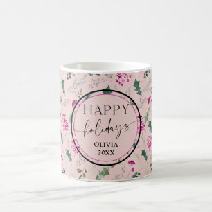 Caneca De Café Pastel Pink Greenerage Foliage - Feriados Felizes