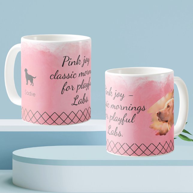 Caneca De Café Pastel Pink Labrador Retriever Custom Photo & Name (Criador carregado)