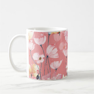 Caneca De Café Pastel Poppies: Watercolor Floral Sem Costura.