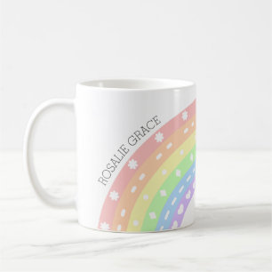 Caneca De Café Pastel Rainbow Kids Name Mug - Girls Personalizada