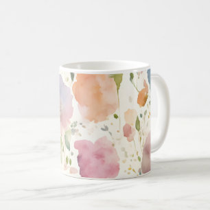Caneca De Café Pastel Rosa Pêssego Lilac Flores Selvagens Florest