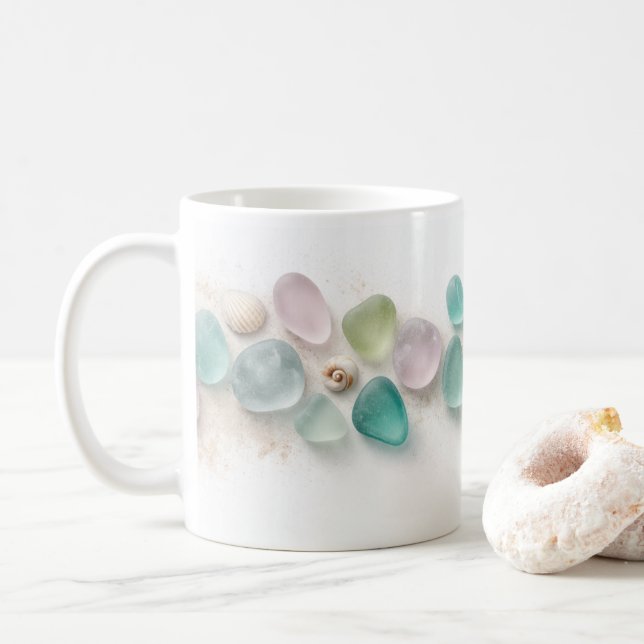 Caneca De Café Pastel Sea Glass & Shells Minimalist Mug (Com Donut)