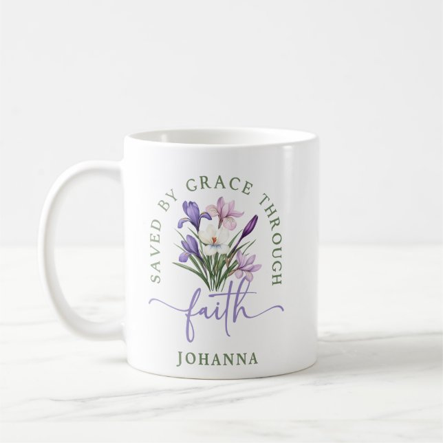 Caneca De Café Pastel Spring Flowers Salvo pela Graça através da  (Esquerda)