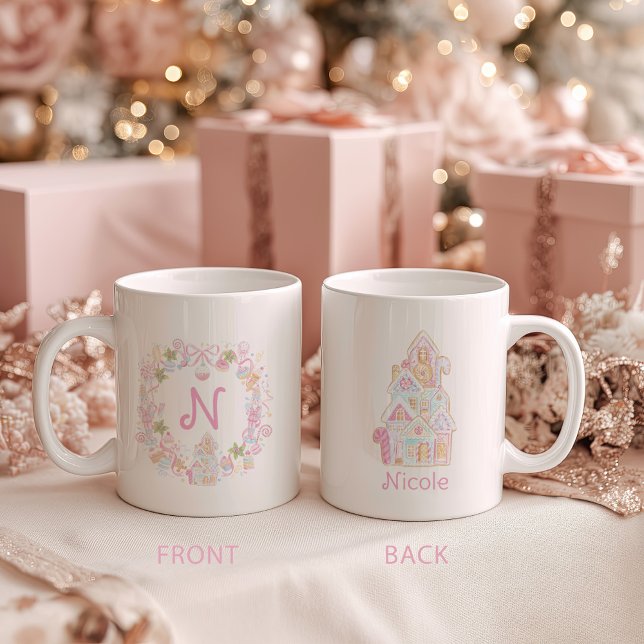 Caneca De Café Pastel Sweet Holiday Treats Monogram Crest  (Criador carregado)