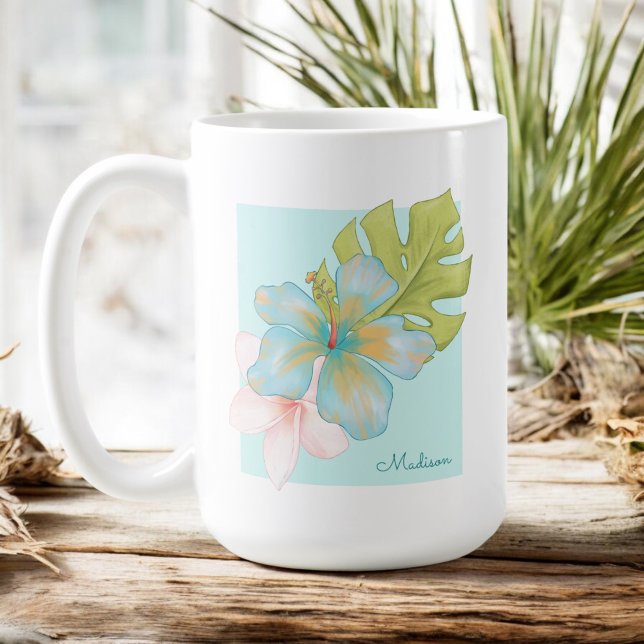 Caneca De Café Pastel Tropical Floral com qualquer nome (Criador carregado)
