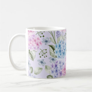 Caneca De Café Pastel Watercolor Mistura de Cor Hidrangea Flores