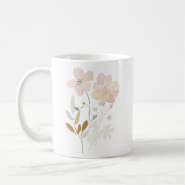 Caneca De Café Pastel Wild Flowers Romântica Buquê Watercolor