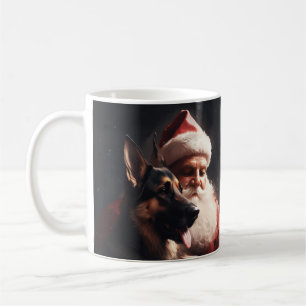 Caneca De Café Pastor Alemão Com Papai Noel Natal Festivo