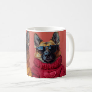 Caneca De Café Pastor Alemão Com Rosas do Coração Dia dos Namorad