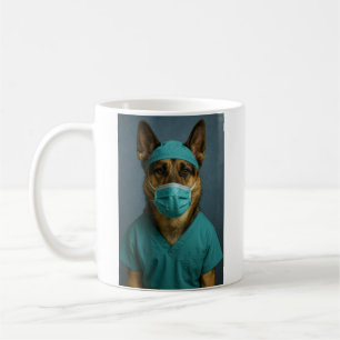 Caneca De Café Pastor Alemão em Roupas de Cirurgia