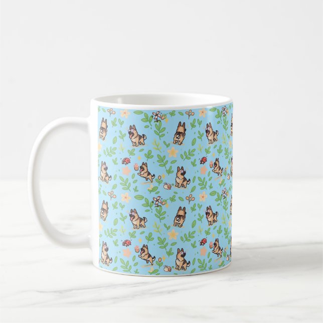Caneca de Café Pastor Alemão Floral de Primavera A (Esquerda)