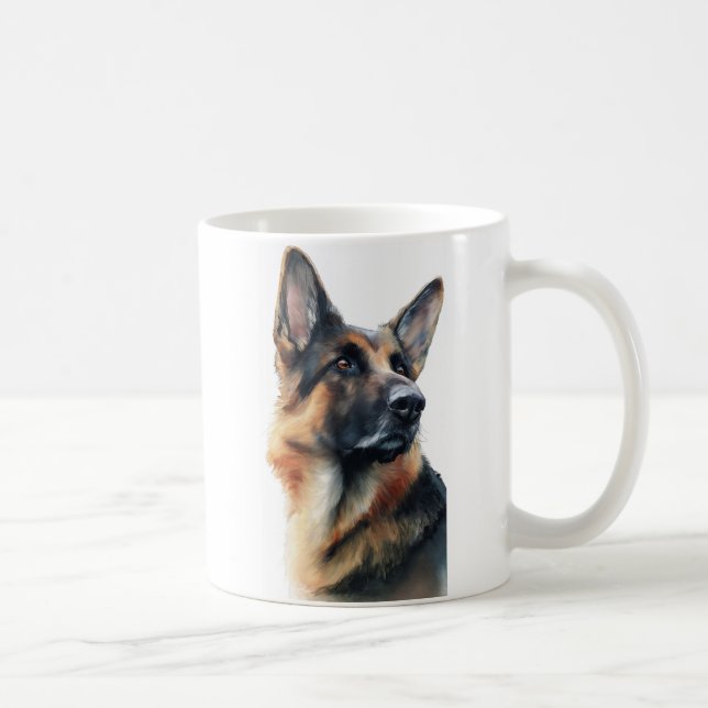 Caneca De Café Pastor alemão vira a cabeça aquarela (Direita)