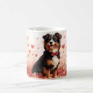 Caneca De Café Pastor australiano com Rosas - Dia de os namorados