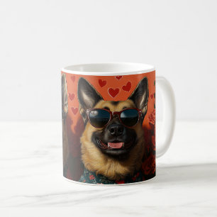 Caneca De Café Pastor Belga Com Rosas do Coração Dia dos Namorado