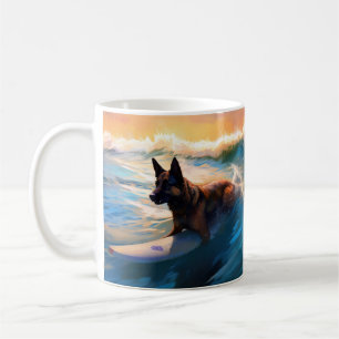 Caneca De Café Pastor Belga  Pintura de Surf na Praia