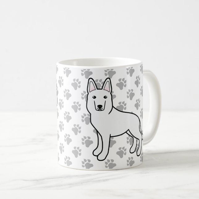 Caneca De Café Pastor branco / German shepherd branco Cão e patas (Frente Esquerda)