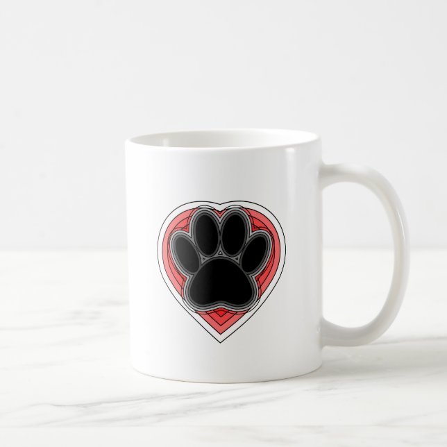Caneca De Café Pata De Cães No Coração Vermelho Com Descrições (Direita)