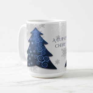 Caneca De Café Pata de café da árvore de Natal festiva azul