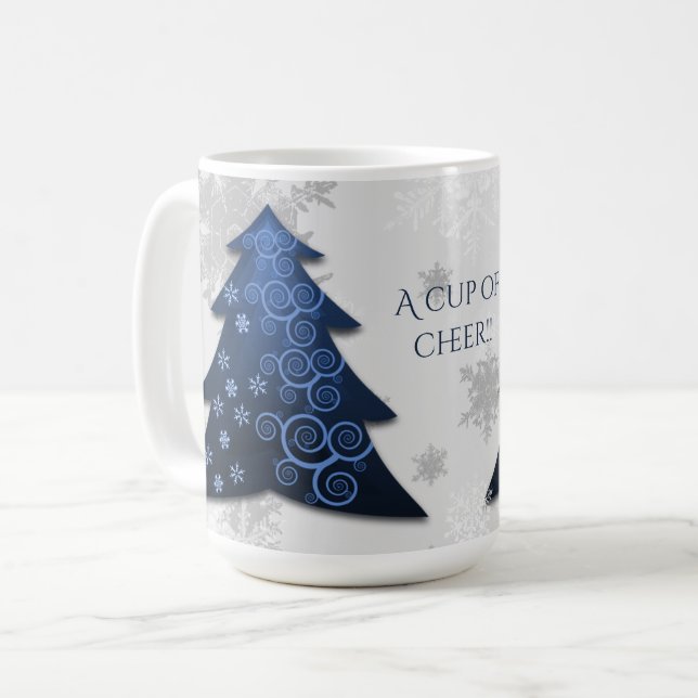 Caneca De Café Pata de café da árvore de Natal festiva azul (Frente Esquerda)