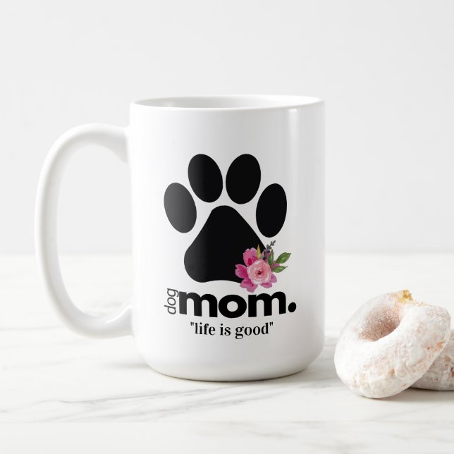 Caneca De Café Pata de mão de cachorro Floral com aspas (Com Donut)