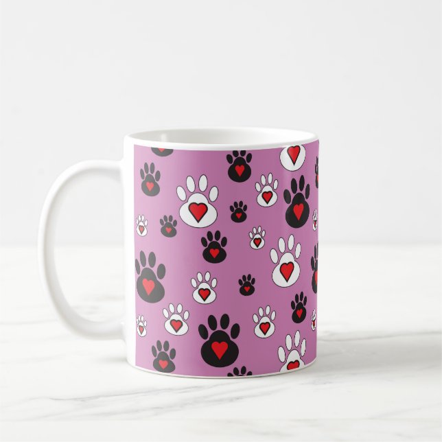 Caneca De Café Pata impressa com corações vermelhos a rosa (Esquerda)