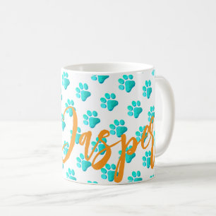Caneca De Café Pata Imprime Aqua Pet NAME Orange Cat Dog Divertid