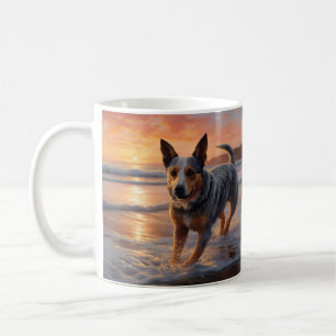Caneca De Café Patas de Areia Cão de Gado Australiano no Pôr do S