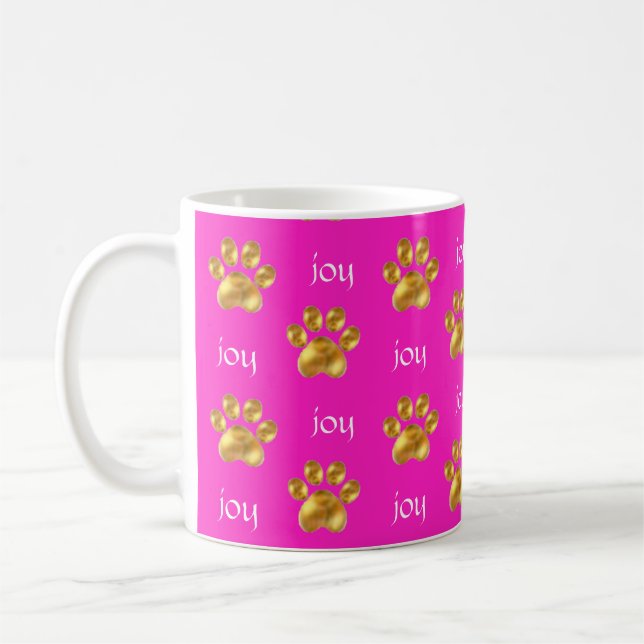 Caneca De Café Patas douradas fofas & caligrafia em rosa magenta (Esquerda)