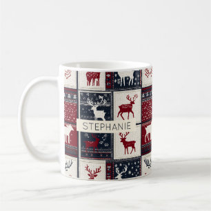 Caneca De Café Patches de Natal Nórdico Reindeer Knmit