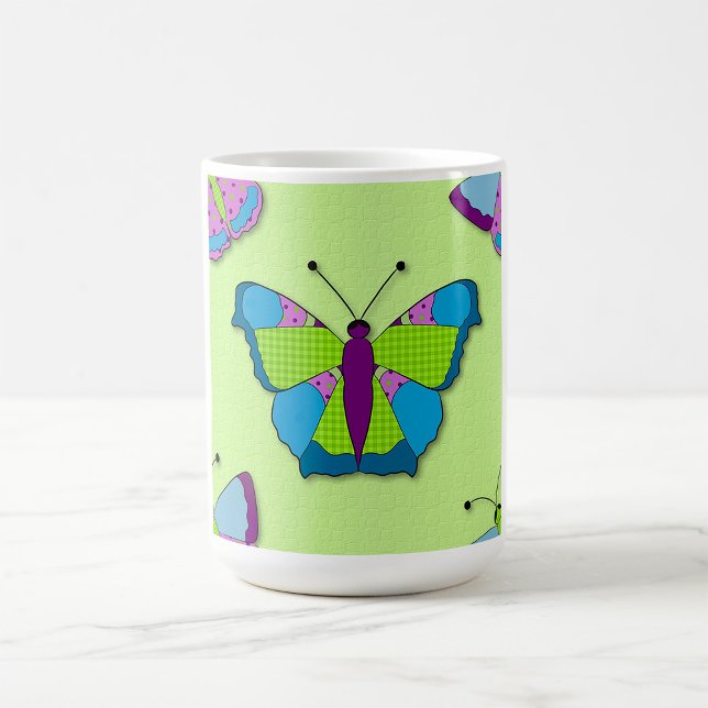 Caneca De Café Patchwork Butterfly Pattern on Green (Criador carregado)