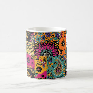 Caneca De Café Patchwork da Boêmia, Mandala e Paisley Pattern