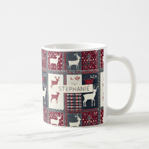 Caneca De Café Patchwork do Fair Isle Knited   Reindeer Russo (2)