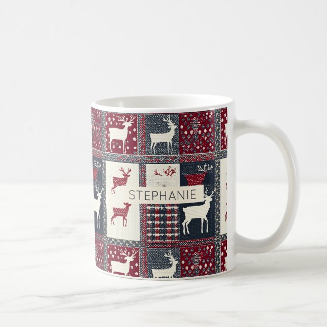Caneca De Café Patchwork do Fair Isle Knited | Reindeer Russo (2) (Direita)