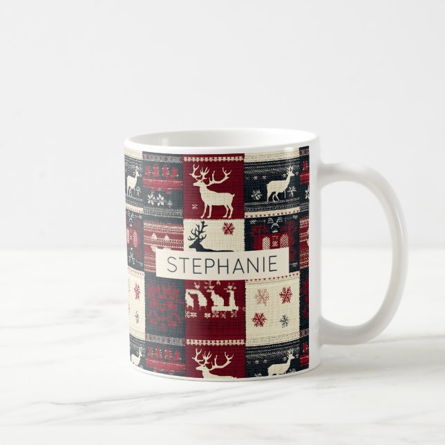 Caneca De Café Patchwork do Fair Isle Knited | Rustic Reindeer (Direita)
