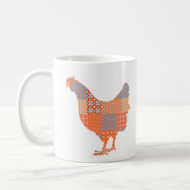 Caneca De Café Patchwork Patterno Chicken Fazenda Animal (Esquerda)