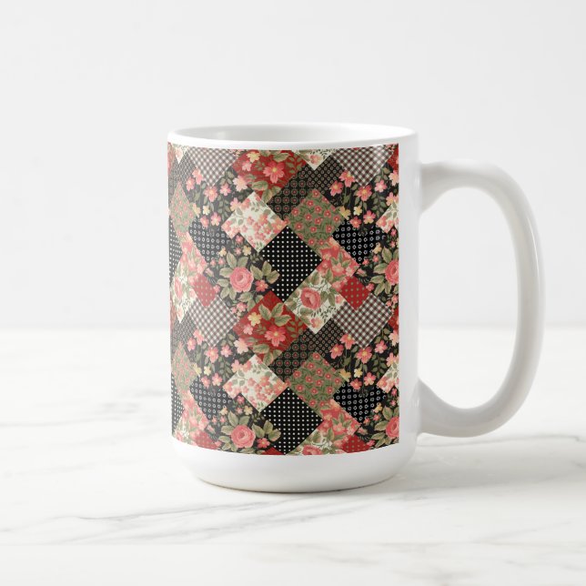 Caneca De Café Patchwork Patternos Flowers Bolinhas Placa Geométr (Direita)