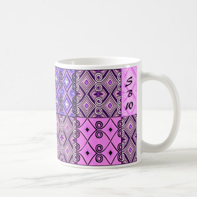 Caneca De Café Patchwork Persa Roxo (Mug Personalizado) (Direita)