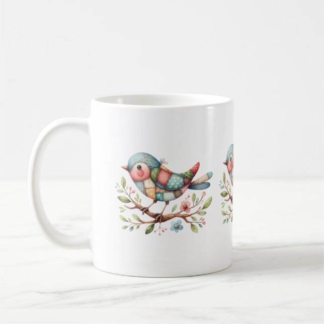 Caneca De Café Patchwork Songbird on Blooming Branch (Esquerda)