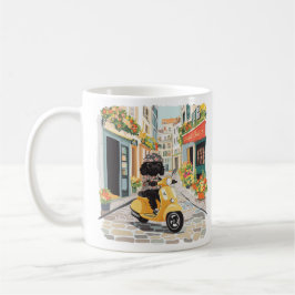 Caneca De Café Patinete preto doodle nas ruas da cidade europeia