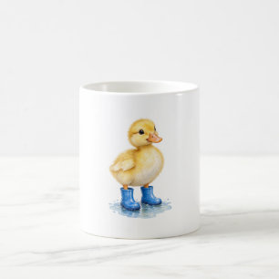 Caneca De Café Patinho em Botas de Chuva Azuis
