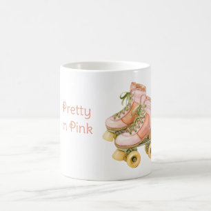 Caneca De Café Patins de Rolamento com Laços Rosa Bege Verde