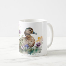 Caneca De Café Pato De Aquarela Em Flores