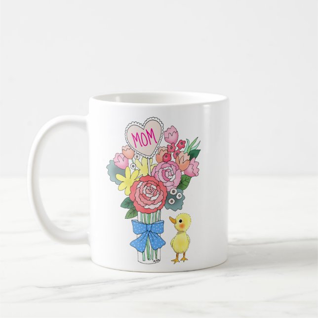 Caneca De Café Pato de Bebê Fofo com Presente de Mãe Flores Bonit (Esquerda)