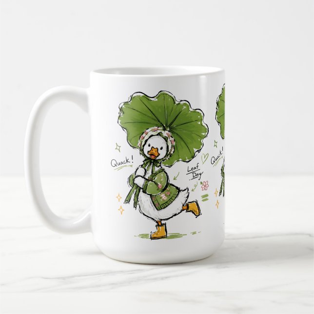 Caneca De Café Pato Fofo com Guarda-Chuva de Folha e Touca Floral (Esquerda)