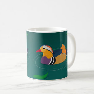 Caneca De Café Pato-Mandarim Colorido Arte Moderna em Verde