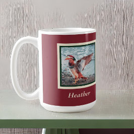 Caneca De Café Pato Mandarim na ferrugem e verde com nome