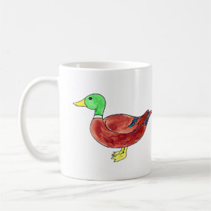 Caneca De Café Pato-Marreco com Cabeça Verde em Aquarela
